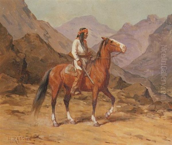 Indian On Horseback Oil Painting by Henry Raschen