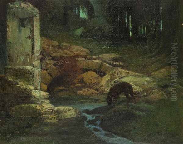 An Der Waldesquelle Oil Painting by Karel Rasek