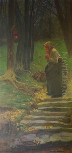 Prayer In The Woods Oil Painting by Karel Rasek