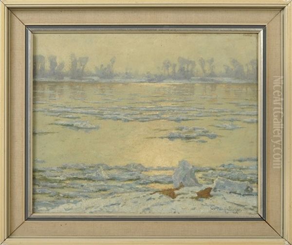 Winterliche Rheinlandschaft Oil Painting by Alfred Rasenberger