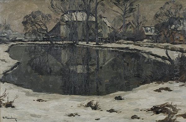 Niederrheinische Dorflandschaft Im Winter Oil Painting by Alfred Rasenberger