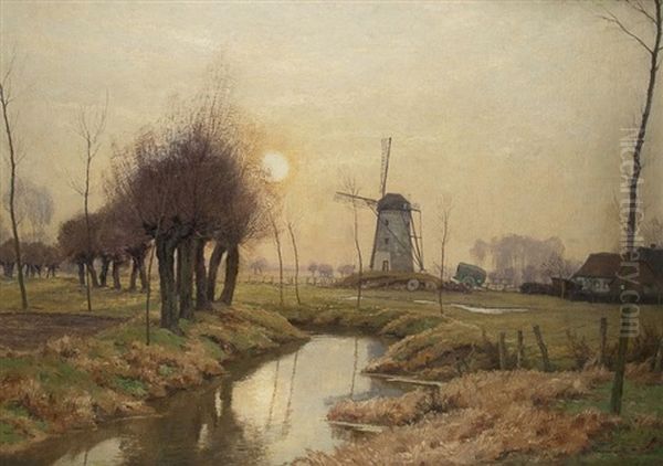 An Der Roer Bei Linnich Oil Painting by Alfred Rasenberger