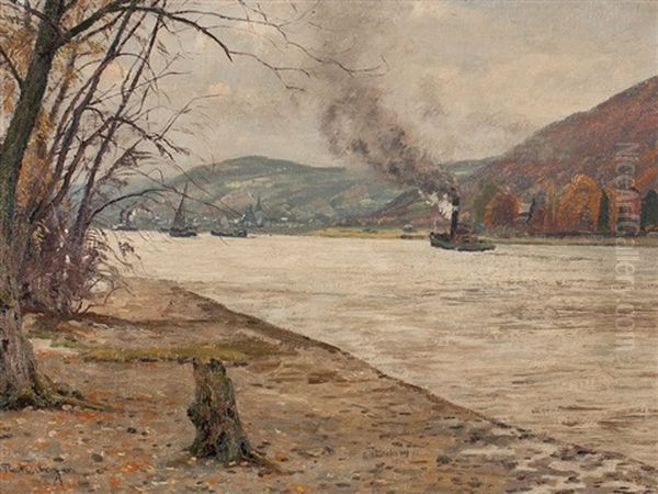 Autumal Rhine Oil Painting by Alfred Rasenberger