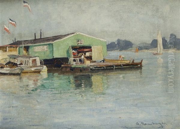 Am Yachtclub Bei Dusseldorf Oil Painting by Alfred Rasenberger