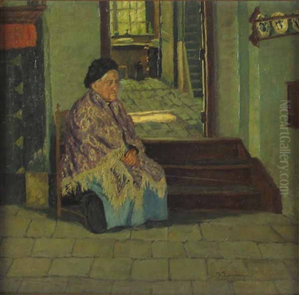 Portrait Einer Alten Frau In Bauerlichem Interieur Oil Painting by Alfred Rasenberger