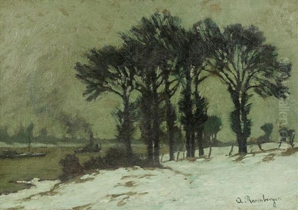 Wintertag Am Rhein Oil Painting by Alfred Rasenberger