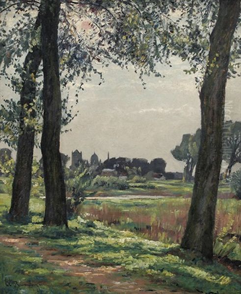 Niederrheinische Landschaft Mit Blick Auf Ein Dorf Oil Painting by Alfred Rasenberger