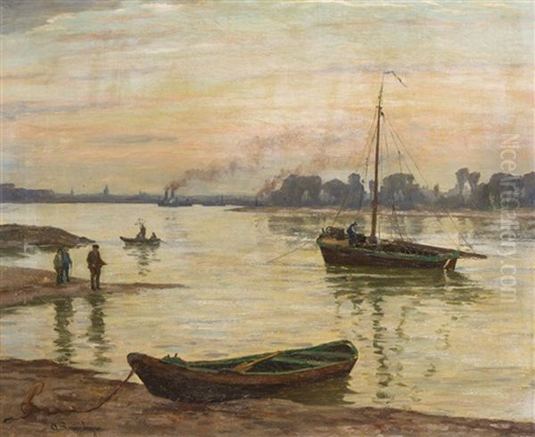 Abendstimmung Am Rhein Oil Painting by Alfred Rasenberger