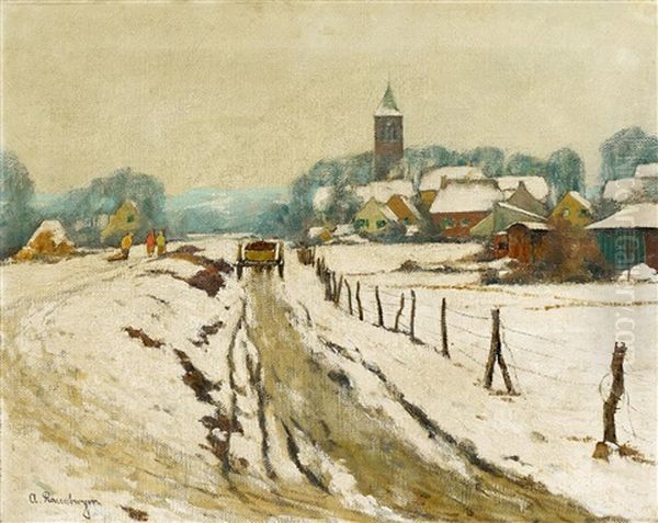 Winterliches Dorf Oil Painting by Alfred Rasenberger