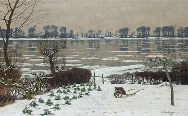 Ice On The Rhine Oil Painting by Alfred Rasenberger