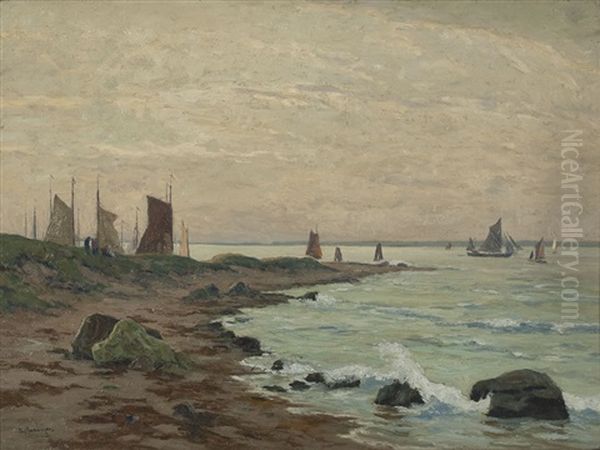 Felsenkuste Mit Segelbooten Oil Painting by Alfred Rasenberger