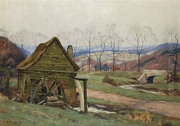 Water Mill Near Wipperfurth Oil Painting by Alfred Rasenberger