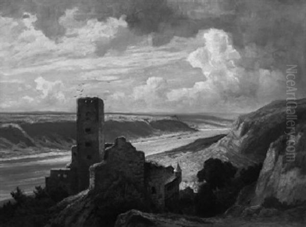 Blick Uber Die Burg Gutenfels Ins Rheintal Oil Painting by Alfred Rasenberger