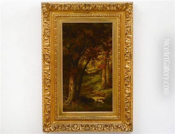 Landscape Of Forest Interior With Stream Oil Painting by J. Heyl Raser