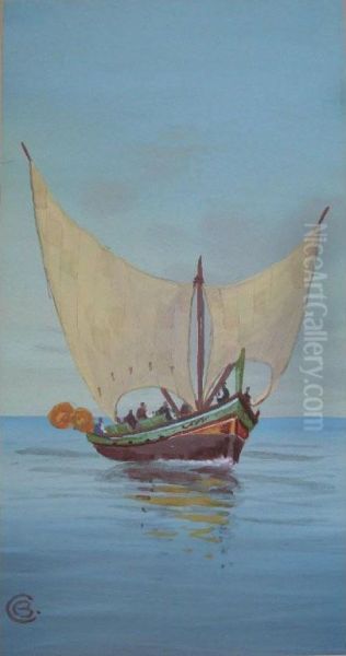 Maltese Fishing Boats Oil Painting by Carmello Bonello