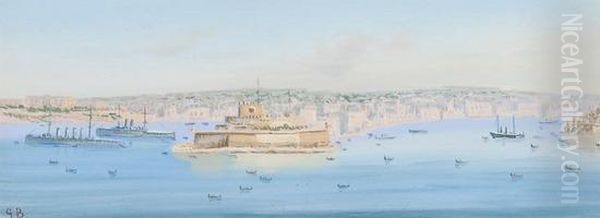 View Of Valetta Harbour Oil Painting by Giovanni Bonello