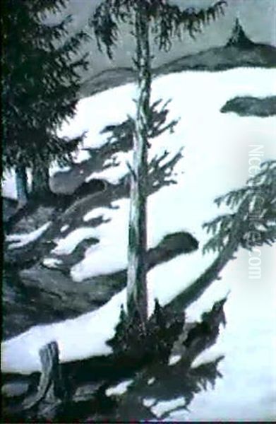 Winterliche Berglandschaft Oil Painting by Otto Rasim