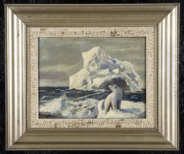 Polar Bear On Ice Oil Painting by Carl (Jens Erik C.) Rasmussen