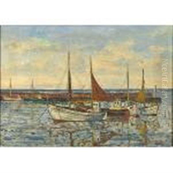 Inlet With Sailboats Oil Painting by Carl (Jens Erik C.) Rasmussen