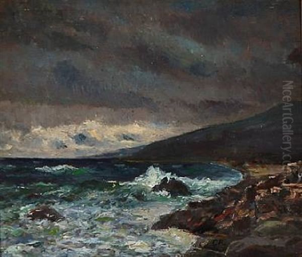 Coastal Scene With Storm Oil Painting by Carl (Jens Erik C.) Rasmussen