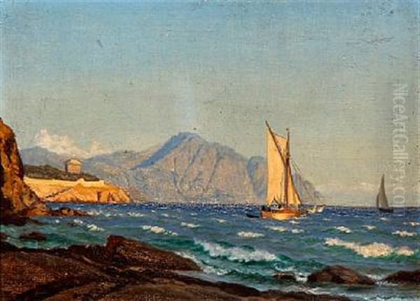 Sunny Weather At A Southern European Coast Oil Painting by Carl (Jens Erik C.) Rasmussen