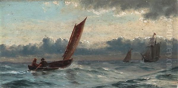 Two Fishermen In A Fishing Boat Oil Painting by Carl (Jens Erik C.) Rasmussen