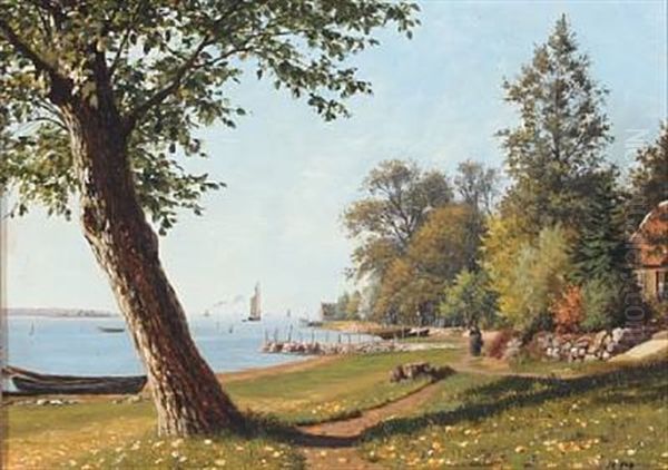 Scenery From Svendborgsund A Quiet Summer Day Oil Painting by Carl (Jens Erik C.) Rasmussen