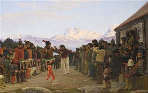 A Courtship In Greenland Oil Painting by Carl (Jens Erik C.) Rasmussen