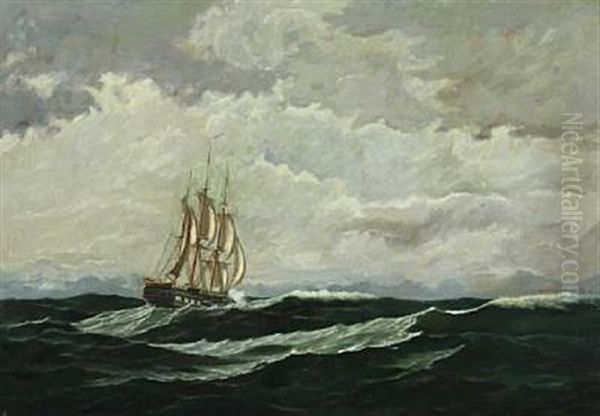 Seascape With Warship In High Seas by Carl (Jens Erik C.) Rasmussen