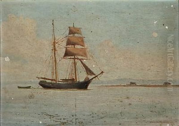 A Brig Near A Coast Oil Painting by Carl (Jens Erik C.) Rasmussen