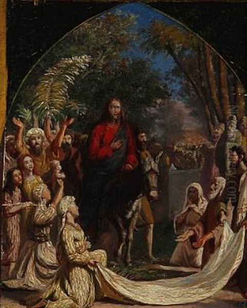 Jesus In Jerusalem On Palm Sunday Oil Painting by Carl (Jens Erik C.) Rasmussen