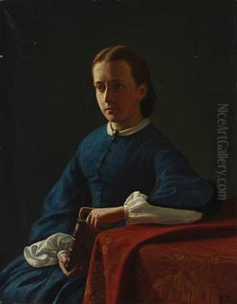 Portrait Of The Artist's Fiancee, Later His Wife, Anna Aegidia Rasmussen Oil Painting by Carl (Jens Erik C.) Rasmussen