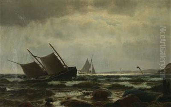 Coastal Scenery With Sailing Ships Oil Painting by Carl (Jens Erik C.) Rasmussen