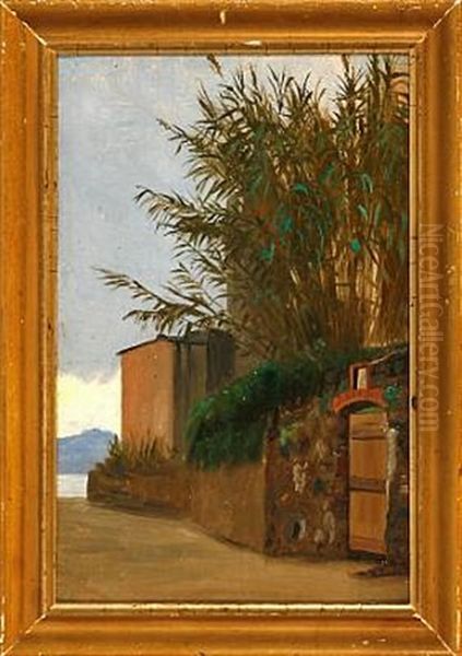 Italian Street Scene With A View Towards The Sea Oil Painting by Carl (Jens Erik C.) Rasmussen