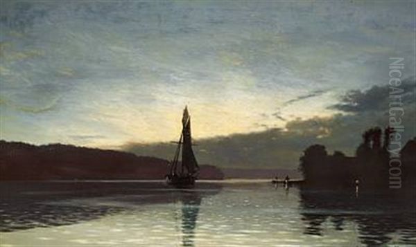 Midsummer Night In Svendborgsund Oil Painting by Carl (Jens Erik C.) Rasmussen