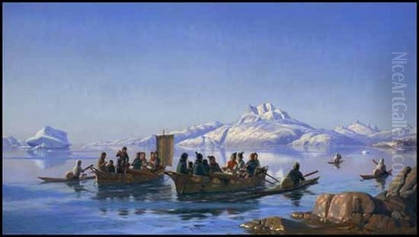 Inuit Joyfully Returning Home, Late Spring Oil Painting by Carl (Jens Erik C.) Rasmussen