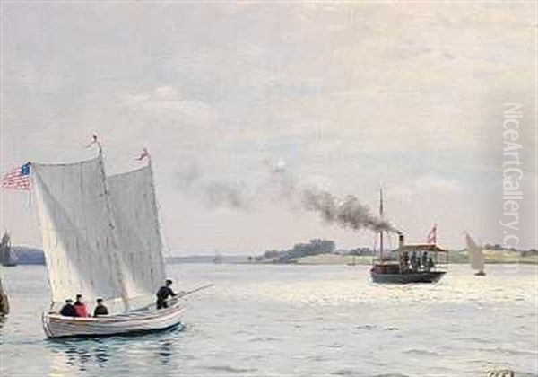 Maritim Scene Med Den Amerikanske Konsul Om Bord Pa Et Sejlskib I Svendborgsund Oil Painting by Carl (Jens Erik C.) Rasmussen