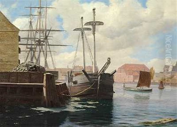 Parti Fra Kobenhavns Havn Med Kongens Bryghus I Baggrunden Oil Painting by Carl (Jens Erik C.) Rasmussen