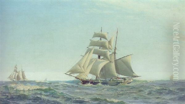 Marine Med Sejlskibe Oil Painting by Carl (Jens Erik C.) Rasmussen