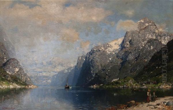 Leben Im Fjord Oil Painting by Georg Anton Rasmussen