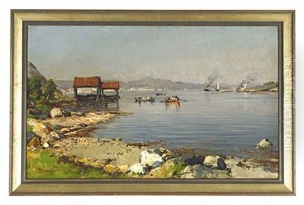 Norwegischer Fjord Oil Painting by Georg Anton Rasmussen