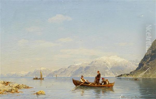 Norwegische Fjordlandschaft Oil Painting by Georg Anton Rasmussen