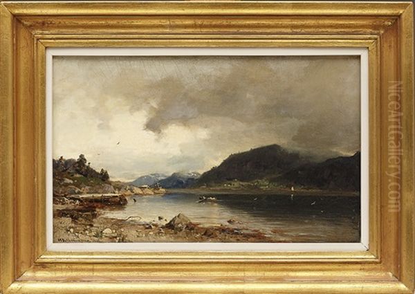 Norskt Fjordmotiv Oil Painting by Georg Anton Rasmussen