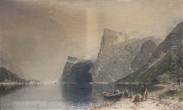 Fjordlandschaft Oil Painting by Georg Anton Rasmussen