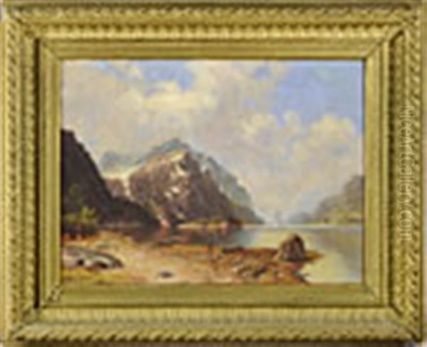 Mountain Landscape With A Lake Oil Painting by Georg Anton Rasmussen