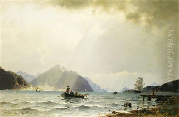 Die Ankunft Im Fjord Oil Painting by Georg Anton Rasmussen