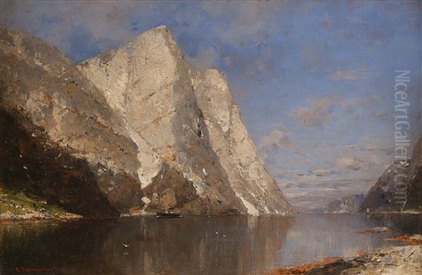 Motiv Fra Naerofjord Oil Painting by Georg Anton Rasmussen