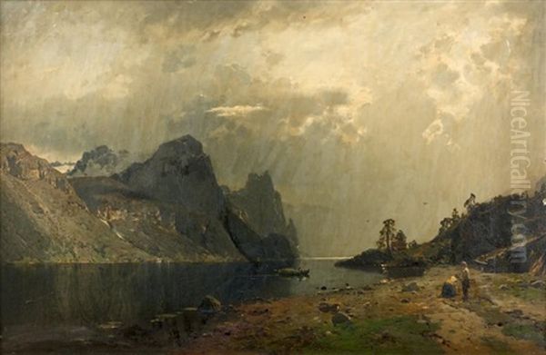 Fjords A La Fonte Des Neiges Oil Painting by Georg Anton Rasmussen