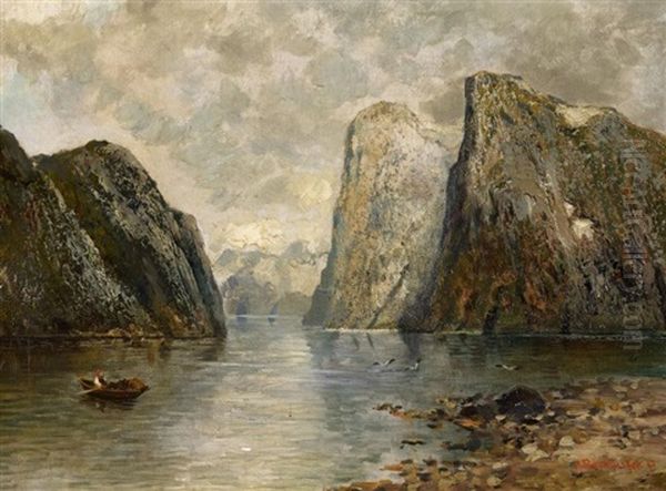 Ein Norwegischer Fjord Oil Painting by Georg Anton Rasmussen