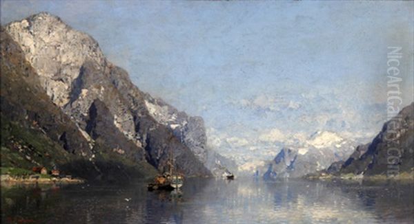 Norwegische Fjordlandschaft Oil Painting by Georg Anton Rasmussen